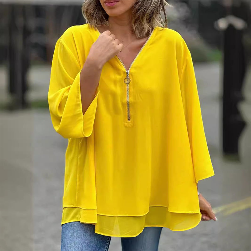 Heidi - V-Neck Flowy Zipped Top