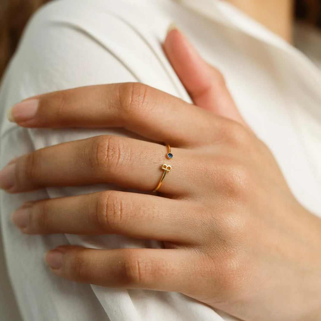 Eunice - Letter Birthstone Rings