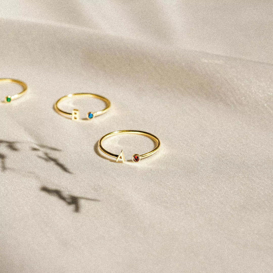 Eunice - Letter Birthstone Rings