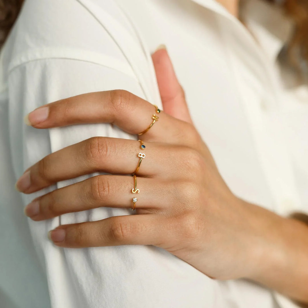 Eunice - Letter Birthstone Rings