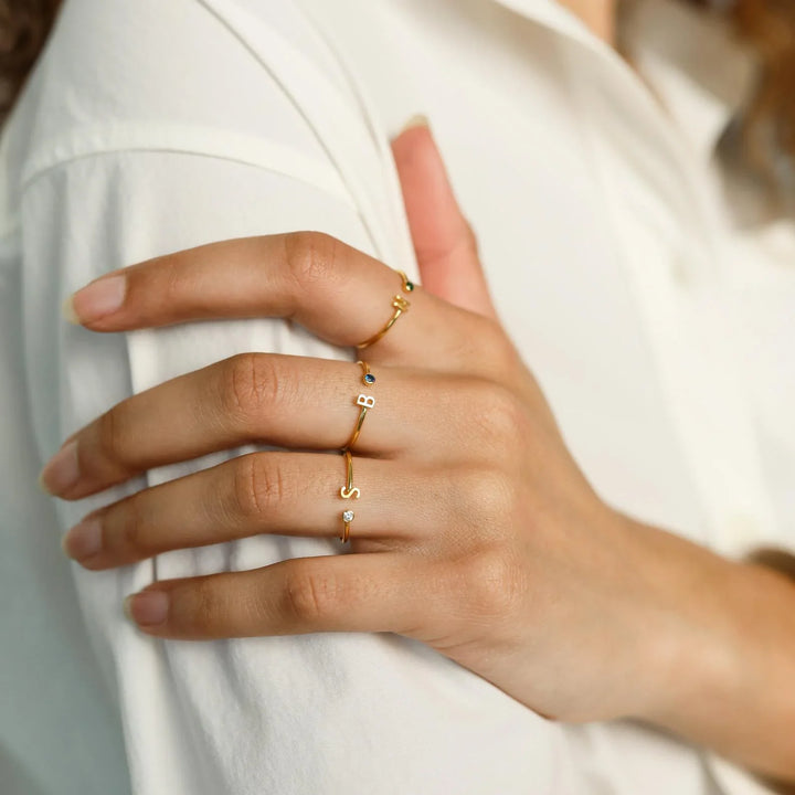 Eunice - Letter Birthstone Rings
