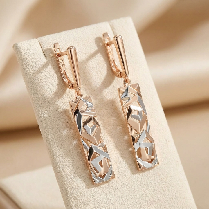 Mabel - Rectangular Gold & Silver Earrings
