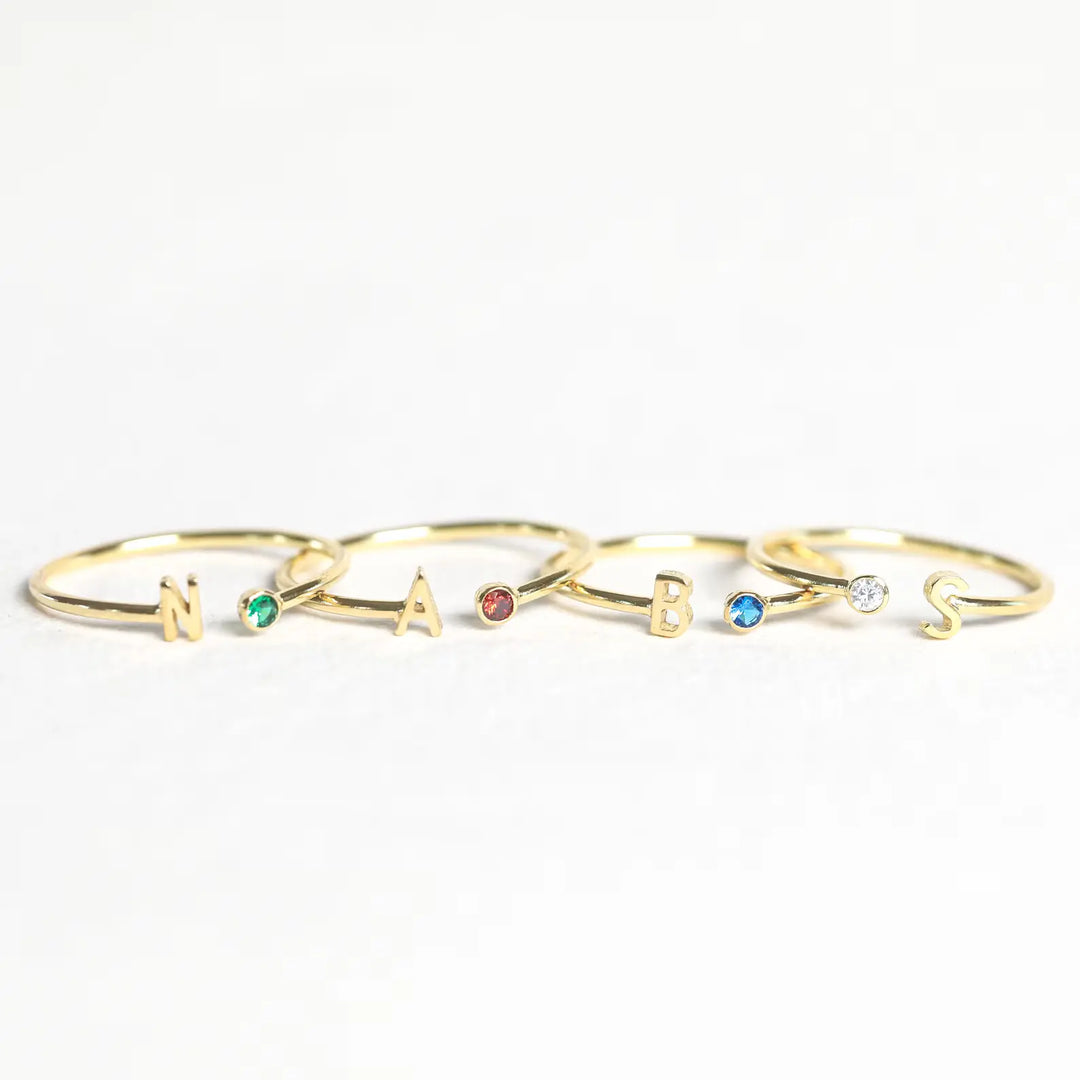 Eunice - Letter Birthstone Rings