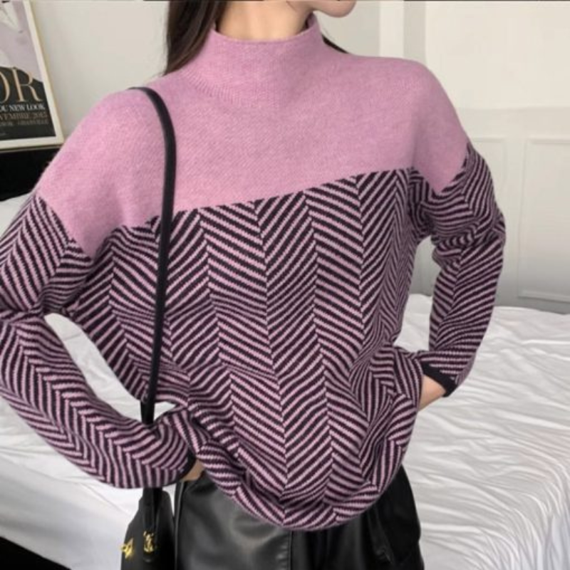 Selena - Chevron Pattern High-Neck Sweater