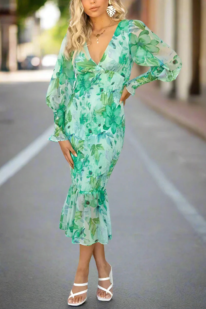 CAMELLIA - Floral Ruffle Midi Dress