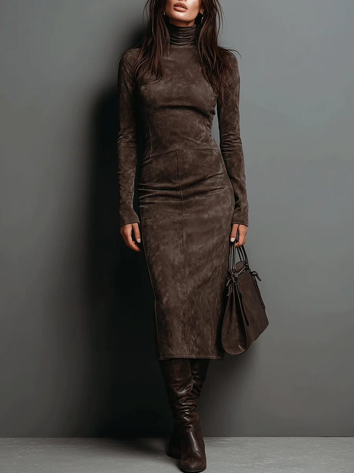 Avelinne - Sculpted Turtleneck Midi Dress