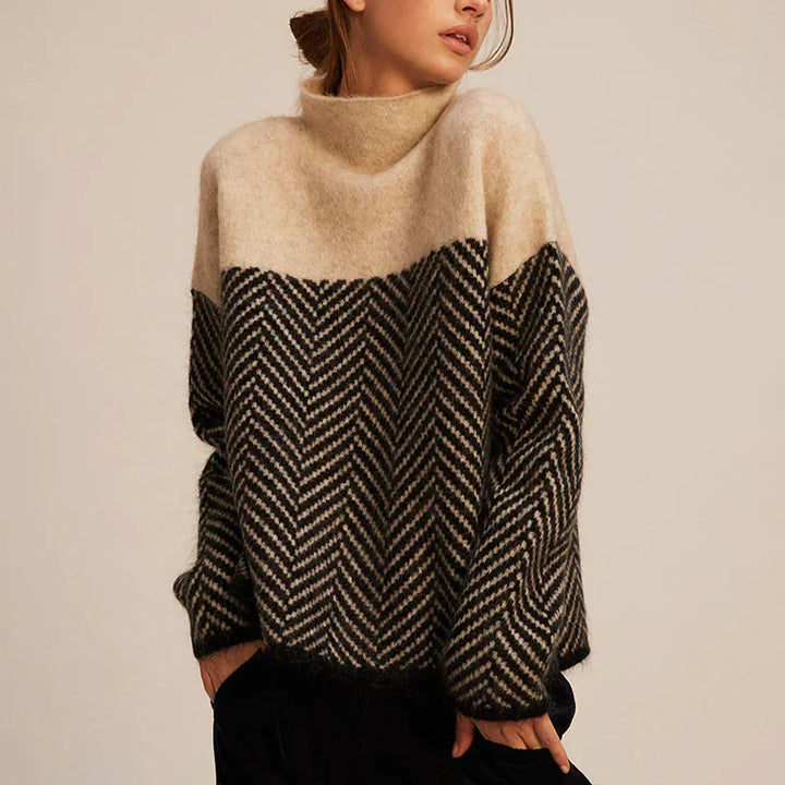 Selena - Chevron Pattern High-Neck Sweater