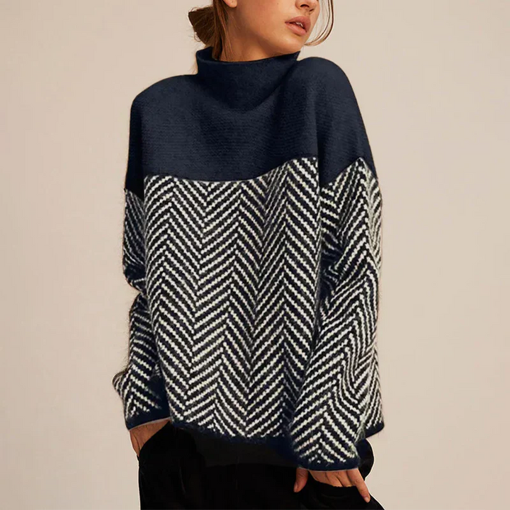 Selena - Chevron Pattern High-Neck Sweater