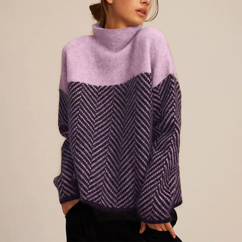 Selena - Chevron Pattern High-Neck Sweater