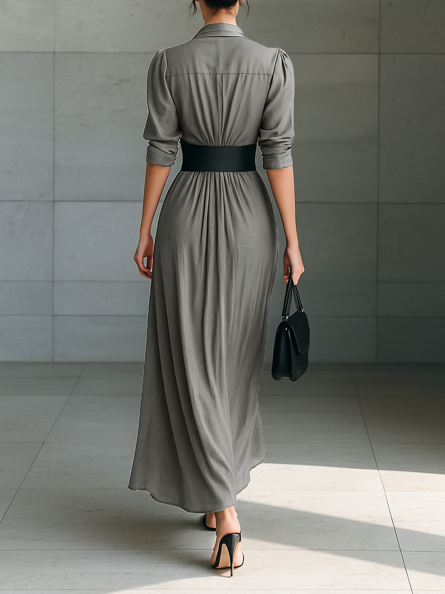 Susan - Long dress with lapel collar and long sleeves