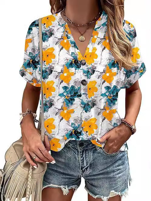Aeliana - Floral Buttoned Blouse