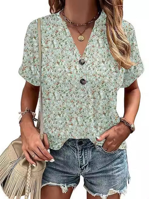 Aeliana - Floral Buttoned Blouse