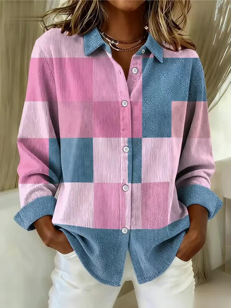 Callie - Buttoned Plaid Blouse