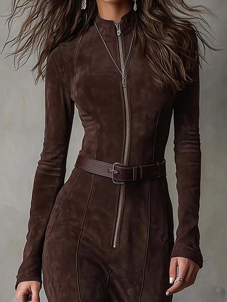 Lorrie - Vintage brown maxi dress with belt
