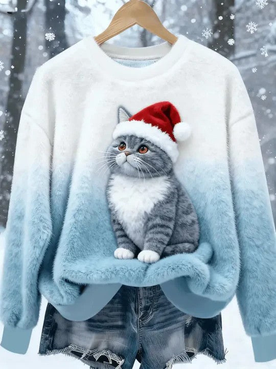 Nalea - Holiday Cat Printed Long Sleeve