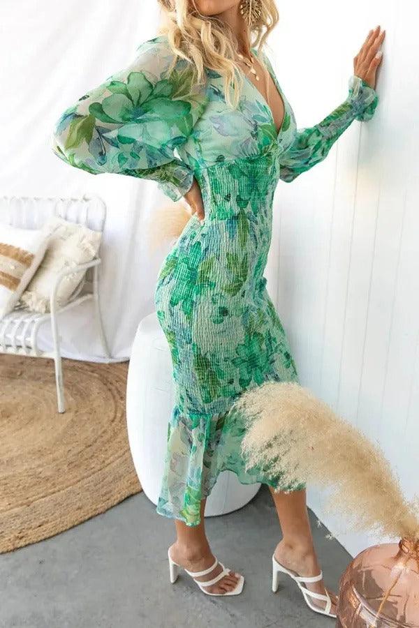 CAMELLIA - Floral Ruffle Midi Dress