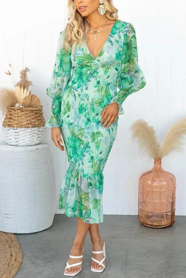 CAMELLIA - Floral Ruffle Midi Dress