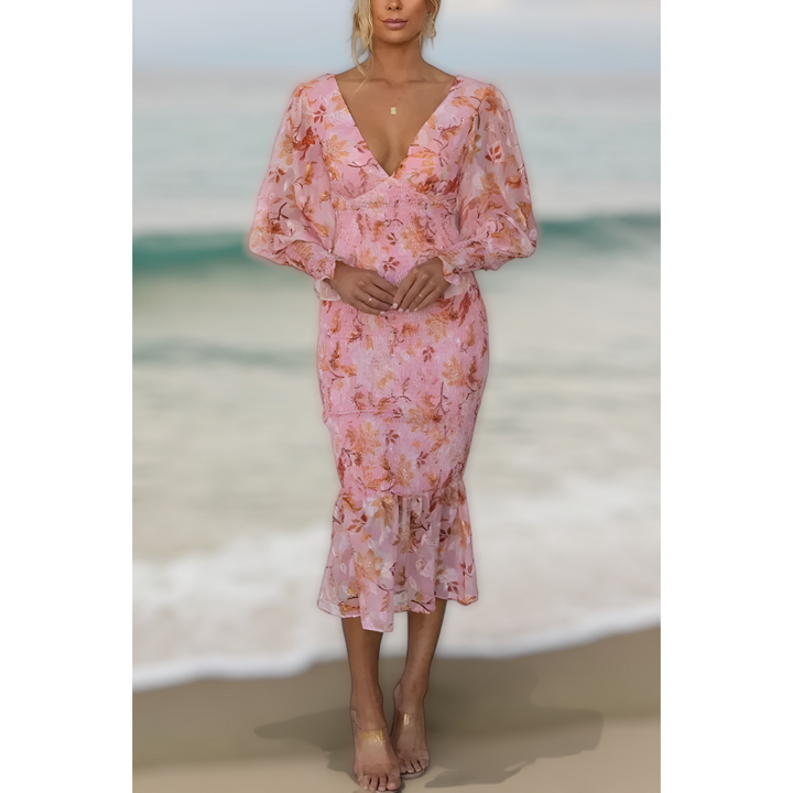 CAMELLIA - Floral Ruffle Midi Dress