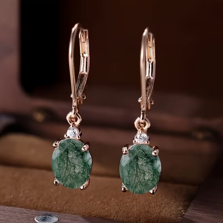 Danica - Moss Agate Rounded Earrings