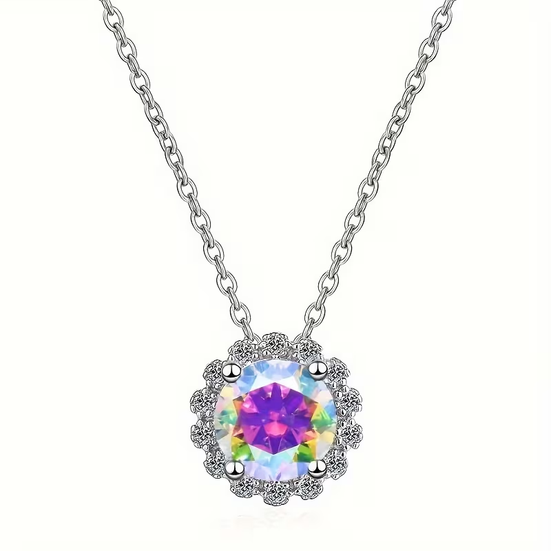 Zarla - Moss Agate Geometric Round Necklace