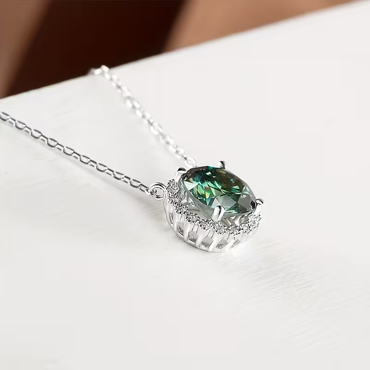 Zarla - Moss Agate Geometric Round Necklace