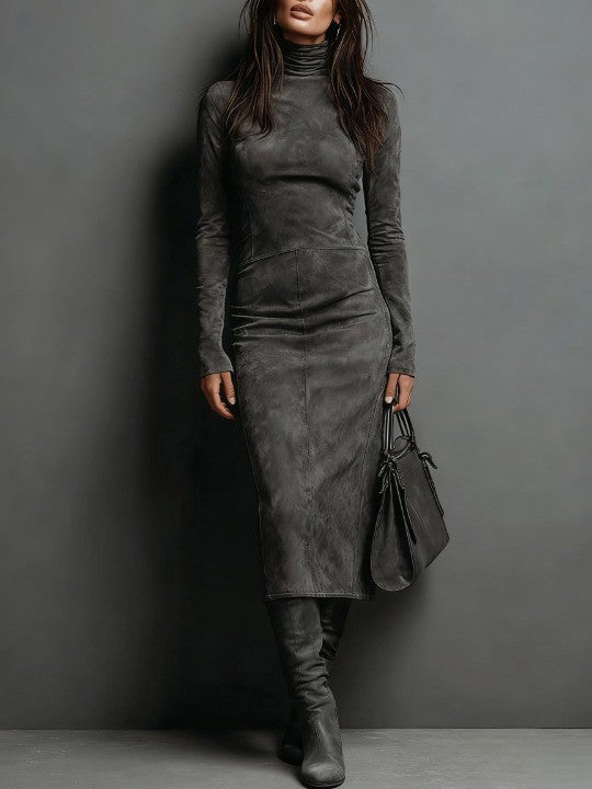 Avelinne - Sculpted Turtleneck Midi Dress